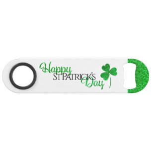 Sparkly Green Shamrock Happy St Patrick's Day Speed Flessenopener