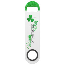 Sparkly Green Shamrock Happy St Patrick's Day Speed Flessenopener
