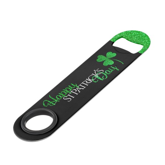 Sparkly Green Shamrock Happy St Patrick's Day Speed Flessenopener (Voorkant Gekanteld)