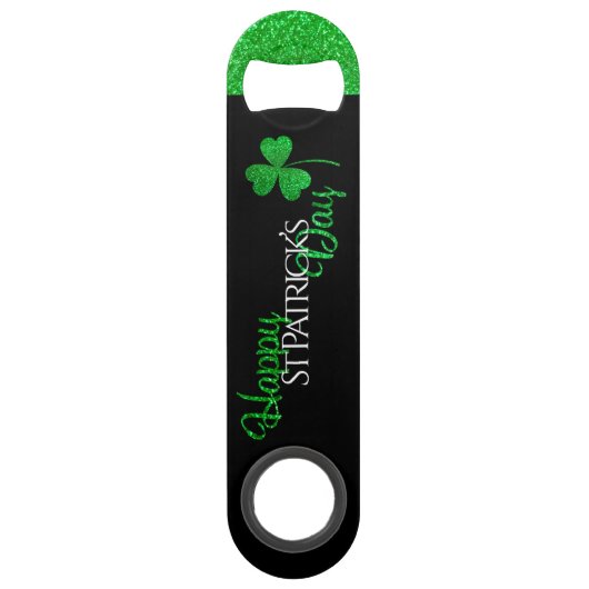 Sparkly Green Shamrock Happy St Patrick's Day Speed Flessenopener (Voorkant)
