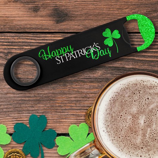Sparkly Green Shamrock Happy St Patrick's Day Speed Flessenopener