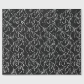 Sparkly Grey Zwart Laurel Bloemen Zilveren Diamant Cadeaupapier (Vlak)