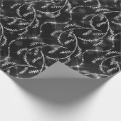 Sparkly Grey Zwart Laurel Bloemen Zilveren Diamant Cadeaupapier (Hoek)
