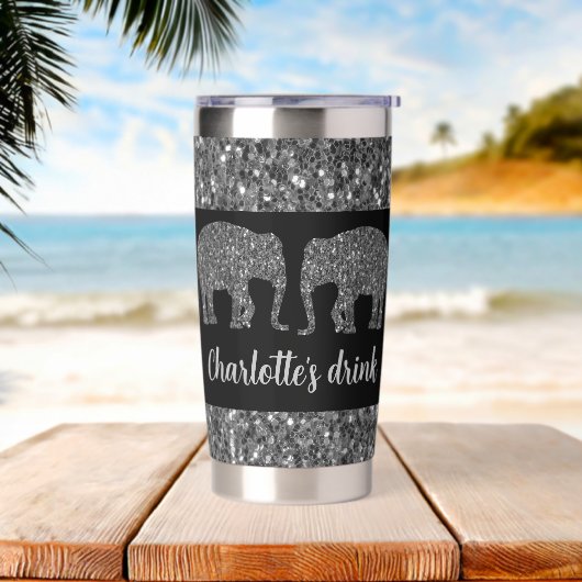 Sparkly grijs zilver Olifant sparkle Aangepaste na Geïsoleerde Drinkbeker (Strand)