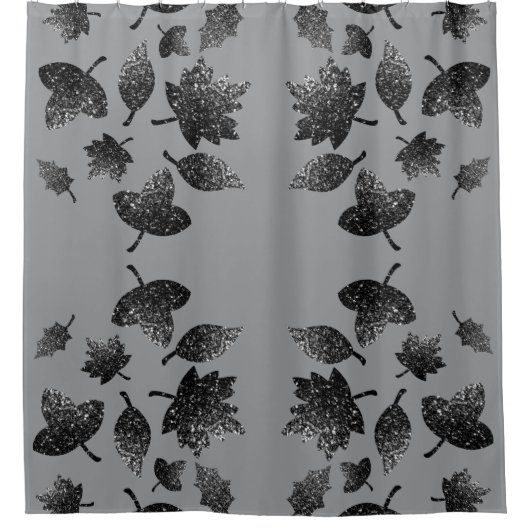 Sparkly grijs zilverblad herfst najaarpatroon douchegordijn (Voorkant)