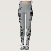 Sparkly grijs zilverblad herfst najaarpatroon leggings (Voorkant)