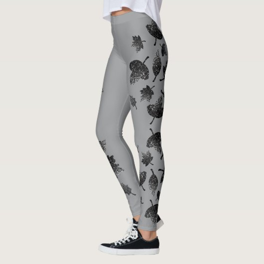 Sparkly grijs zilverblad herfst najaarpatroon leggings (Links)
