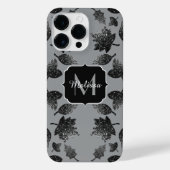 Sparkly grijs zilverblad najaarspatroon Monogram iPhone Hoesje (Achterkant)