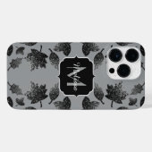 Sparkly grijs zilverblad najaarspatroon Monogram iPhone Hoesje (Achterkant horizontaal)
