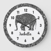 Sparkly grijze Olifant Aangepaste naam Grote Klok (Voorkant)
