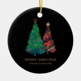 Sparkly handgeschilderde Waterverf kerstbomen Keramisch Ornament