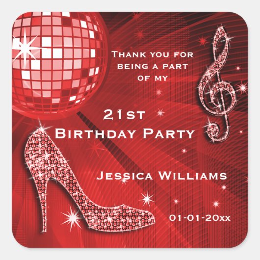 Sparkly Heels, Muziek, Disco Ball Party Vierkante Sticker (Voorkant)