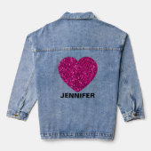 Sparkly heet roze hart faux sparkle Jouw naam Denim Jacket (Achterkant)