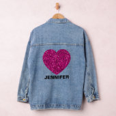 Sparkly heet roze hart faux sparkle Jouw naam Denim Jacket (Hangar)
