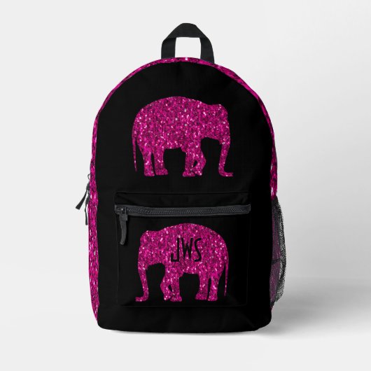 Sparkly heet roze Olifant Custom Monogram zwart Bedrukte Rugzak (Voorkant)