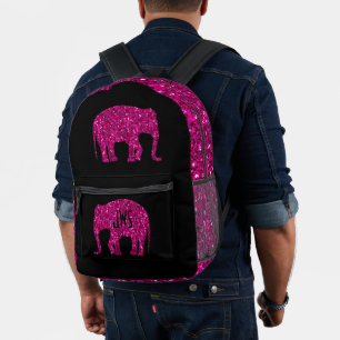Sparkly heet roze Olifant Custom Monogram zwart Bedrukte Rugzak