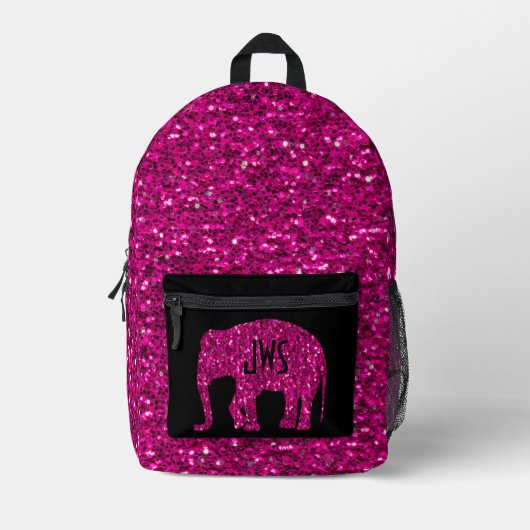 Sparkly heet roze Olifant Custom Monogram zwart Bedrukte Rugzak (Voorkant)