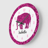 Sparkly heet roze Olifant Custom naam Grote Klok (Hoek)