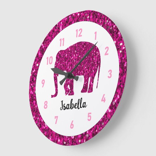 Sparkly heet roze Olifant Custom naam Grote Klok (Hoek)