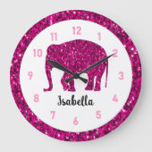 Sparkly heet roze Olifant Custom naam Grote Klok (Voorkant)
