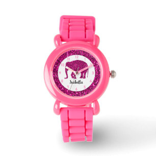 Sparkly heet roze Olifant Custom naam Horloge