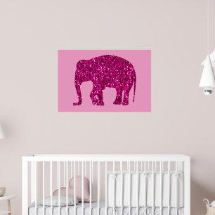 Sparkly heet roze Olifant faux fonkelt op roze Poster