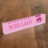 Sparkly heet roze Olifant faux sparkle Boss Lady Naambordje (Zijkant)