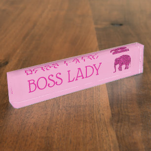 Sparkly heet roze Olifant faux sparkle Boss Lady Naambordje