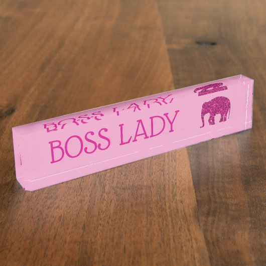 Sparkly heet roze Olifant faux sparkle Boss Lady Naambordje (Zijkant)