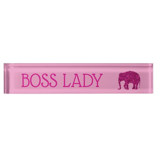 Sparkly heet roze Olifant faux sparkle Boss Lady Naambordje (Voorkant)