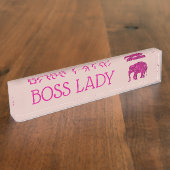 Sparkly heet roze Olifant faux sparkle Boss Lady Naambordje (Zijkant)