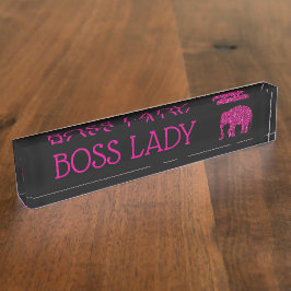 Sparkly heet roze Olifant faux sparkle Boss Lady Naambordje