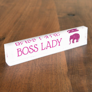 Sparkly heet roze Olifant faux sparkle Boss Lady Naambordje