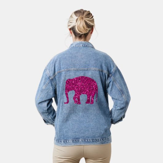 Sparkly heet roze Olifant faux sparkle Denim Jacket (Model)