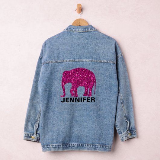Sparkly heet roze Olifant faux sparkle Jouw naam Denim Jacket (Hangar)