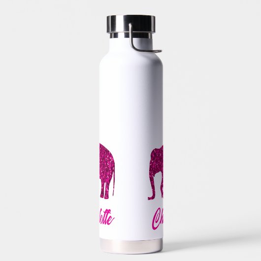 Sparkly heet roze Olifant faux sparkle Jouw naam Waterfles (Links)