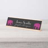 Sparkly heet roze Olifant faux sparkles Jouw naam Bureau Naambordje (Voorkant)