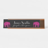 Sparkly heet roze Olifant faux sparkles Jouw naam Bureau Naambordje (Voorkant)