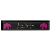 Sparkly heet roze Olifant faux sparkles Jouw naam Naambordje (Voorkant)