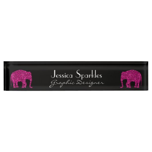 Sparkly heet roze Olifant faux sparkles Jouw naam Naambordje (Voorkant)