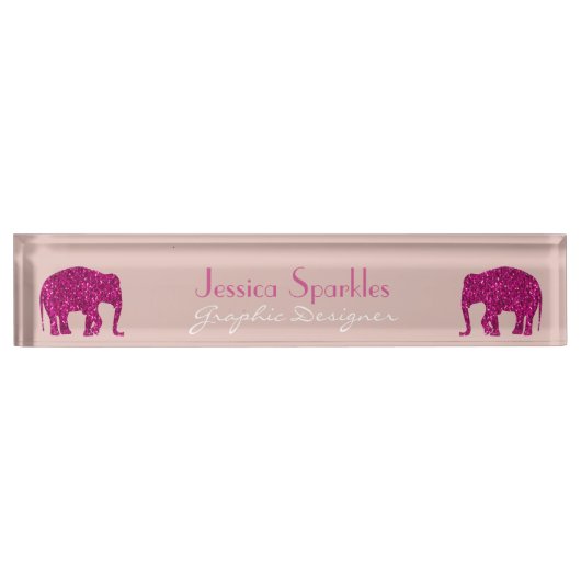 Sparkly heet roze Olifant faux sparkles Jouw naam Naambordje (Voorkant)