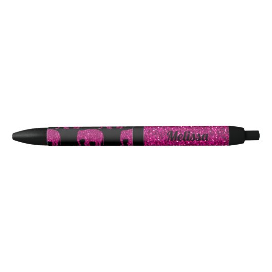 Sparkly heet roze Olifant faux sparkles Jouw naam Zwarte Inkt Pen (Voorkant)