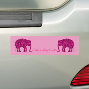 Sparkly heet roze Olifant faux sparkles Jouw tekst Bumpersticker