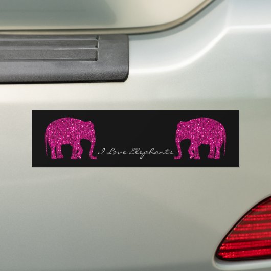 Sparkly heet roze Olifant faux sparkles Jouw tekst Bumpersticker (Op auto)