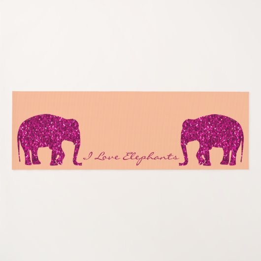 Sparkly heet roze Olifant faux sparkles Jouw tekst Yogamat (Voorkant (horizontaal))