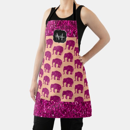 Sparkly heet roze Olifant faux sparkles Monogram Schort (Insitu)