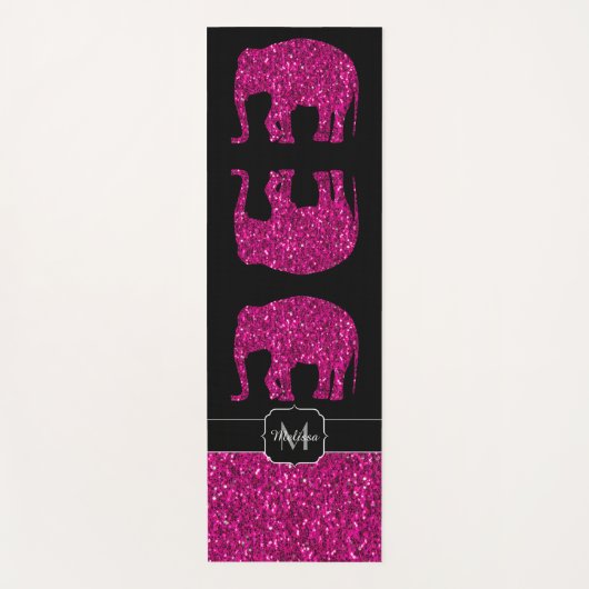 Sparkly heet roze Olifant faux sparkles Monogram Yogamat (Voorkant)
