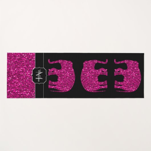 Sparkly heet roze Olifant faux sparkles Monogram Yogamat (Voorkant (horizontaal))