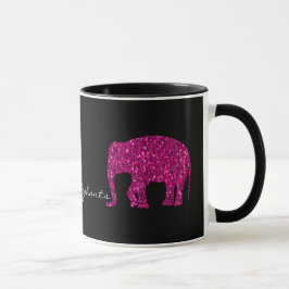 Sparkly heet roze Olifant faux sparkles op zwart Mok