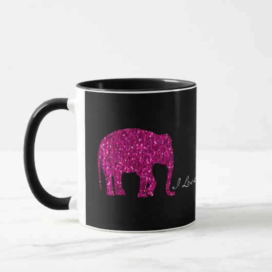 Sparkly heet roze Olifant faux sparkles op zwart Mok (Links)